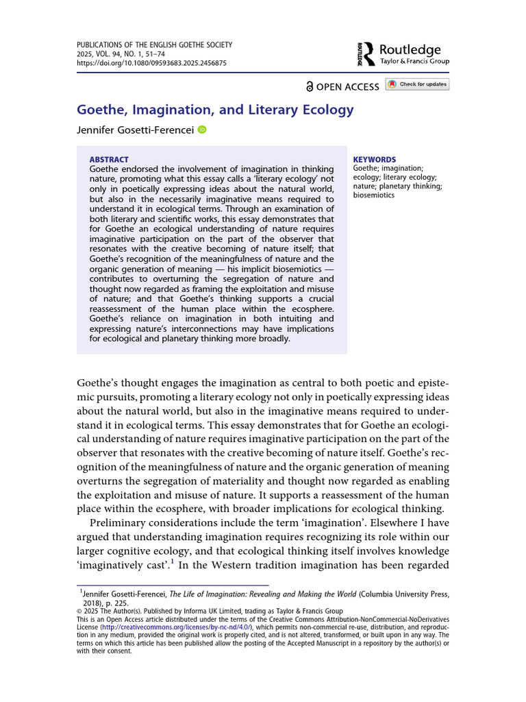 Goethe's Imagination and Literary Ecology | PDF | Imagination | Thought