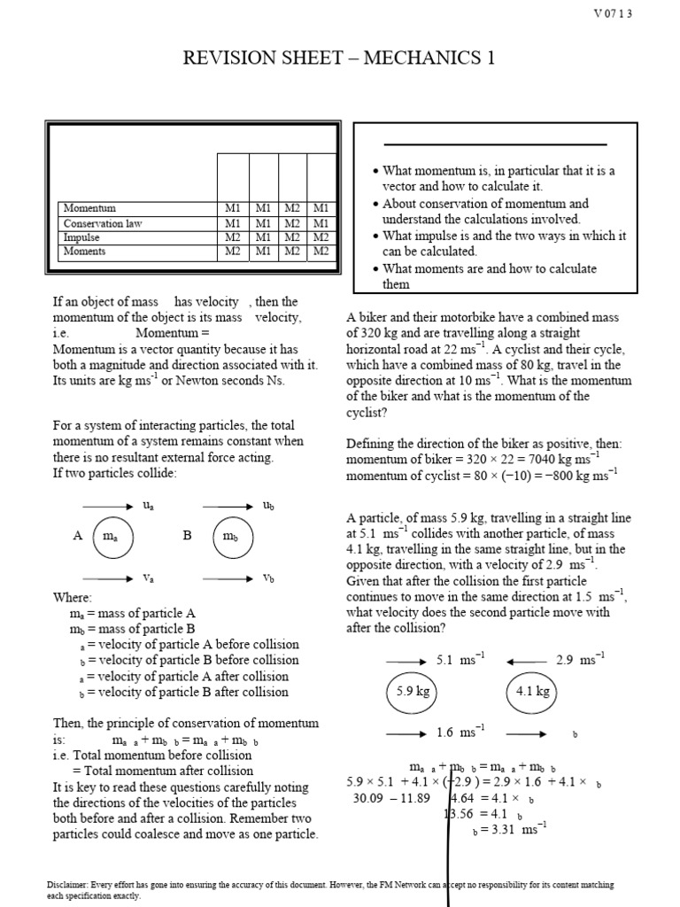 Mechanics 1: Momentum & Impulse Guide | PDF | Force | Momentum