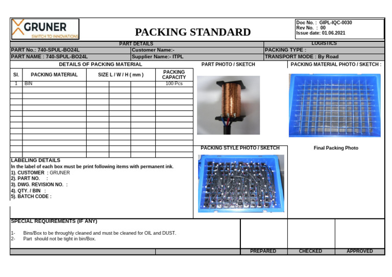 GIPL IQC 0030 Packing Standard | PDF