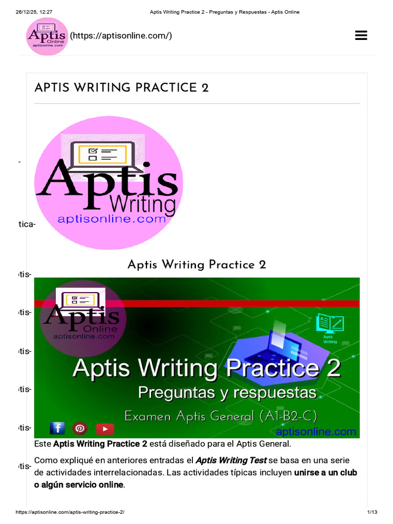 Práctica de Escritura Aptis 2 | PDF | Puntuación | Comunicación escrita