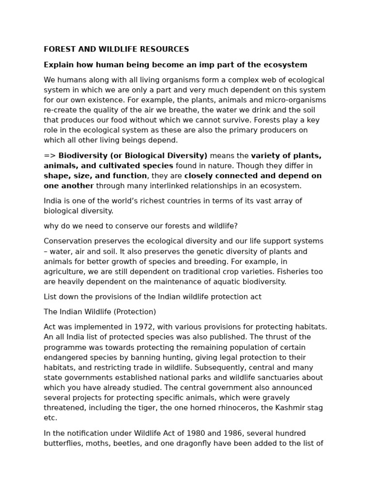 Importance of Forests and Wildlife Conservation | PDF | Biodiversity ...