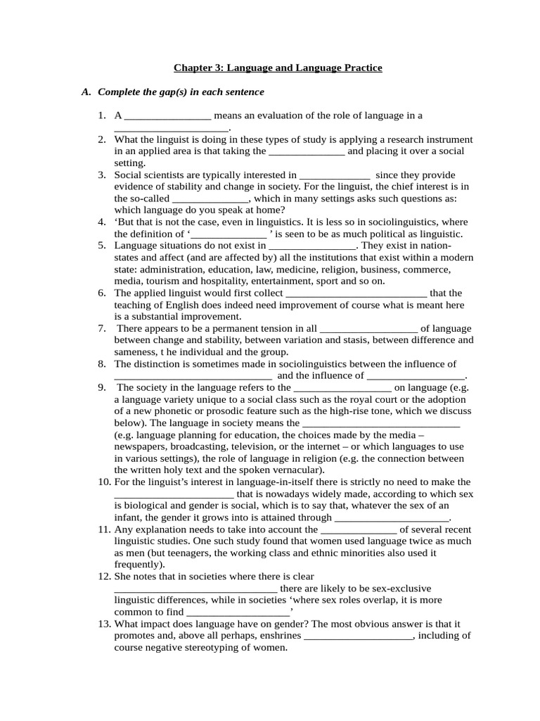 Chapter 3 Language and Language Practice (HW) | PDF | Linguistics ...