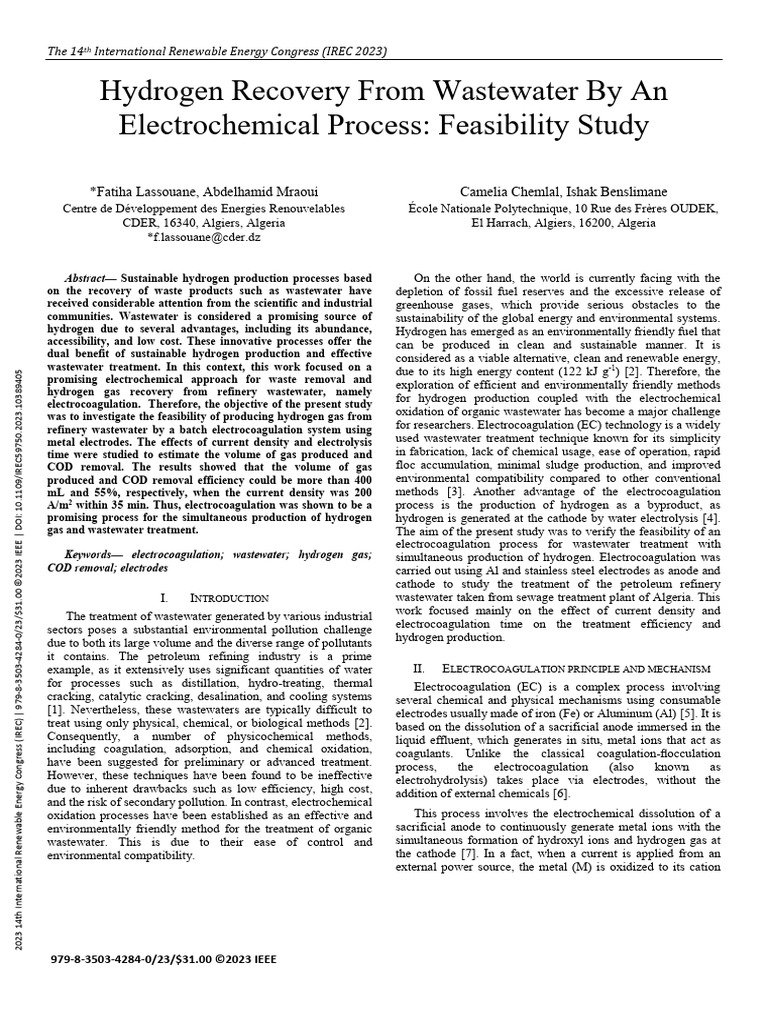 Hydrogen Production from Wastewater | PDF | Chemical Substances ...