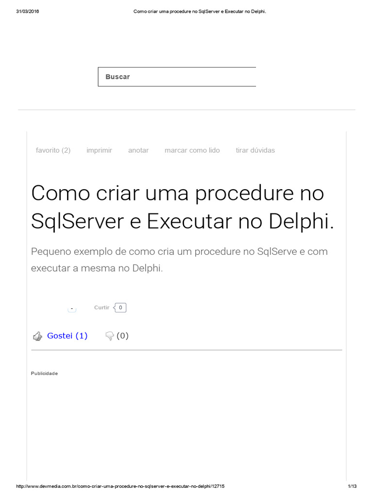Procedure SQL Server no Delphi | PDF | Microsoft SQL Server | Programas