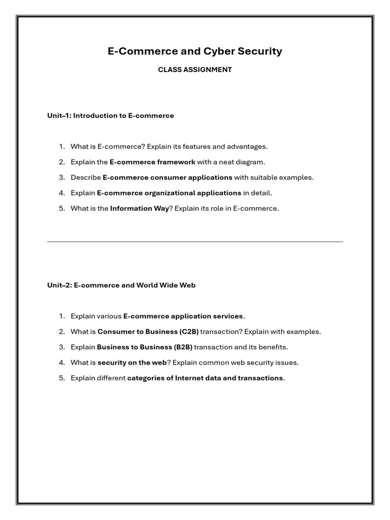 E-Commerce and Cyber Unit 1 & 2 Class Ass | PDF