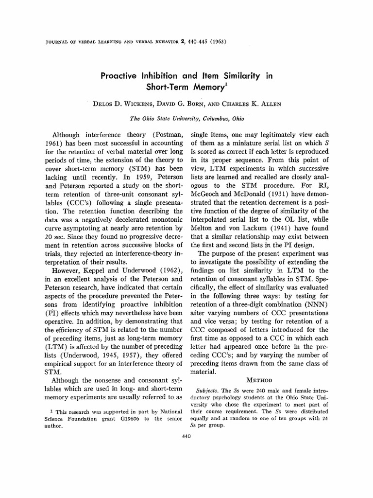 Proactive Inhibition in Short-Term Memory | PDF | Brain | Neuroscience