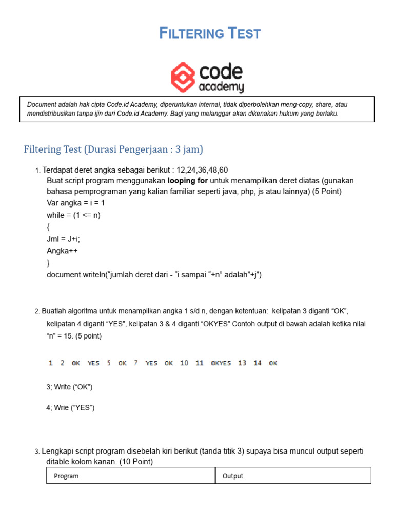 Draft Filtering Test Candidat | PDF