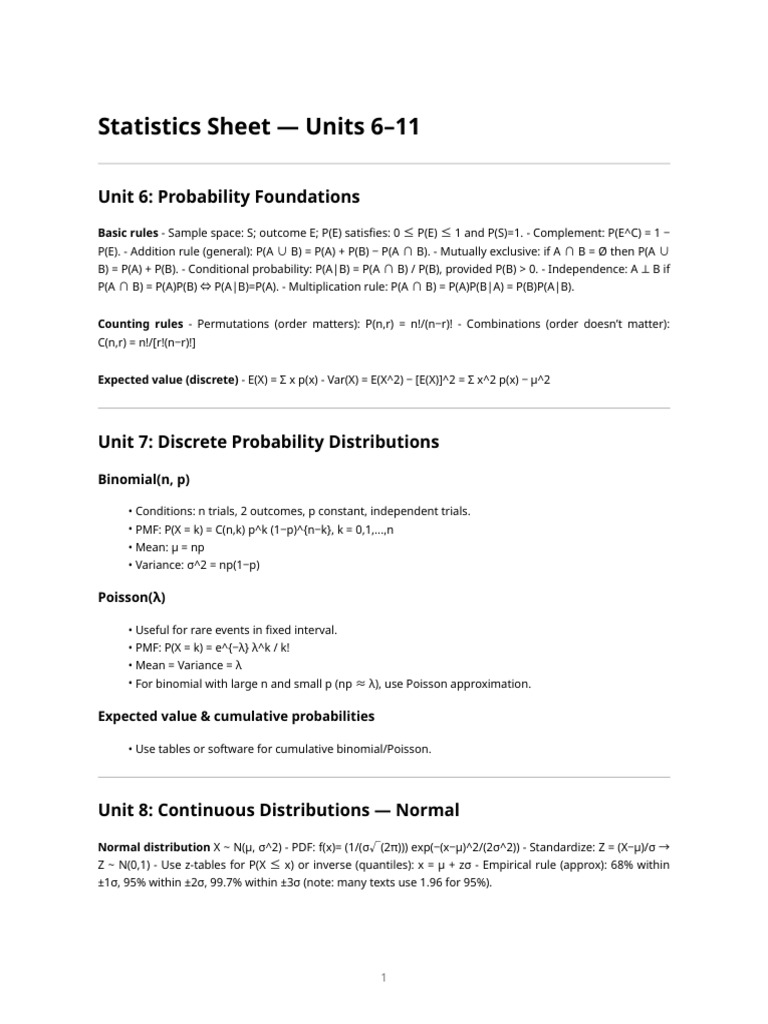 Statistics Essentials: Units 6-11 Guide | PDF | Normal Distribution ...