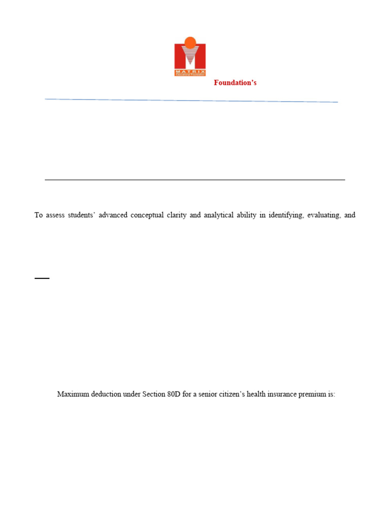 Income Tax Deductions MCQ Test 2025-26 | PDF | Taxes | Tax Deduction