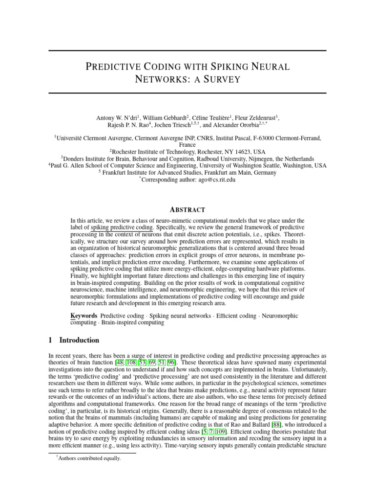 Spiking Neural Networks in Predictive Coding | PDF | Neuron | Synaptic ...