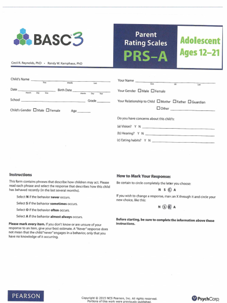 BASC3 PRSAdolescents | PDF
