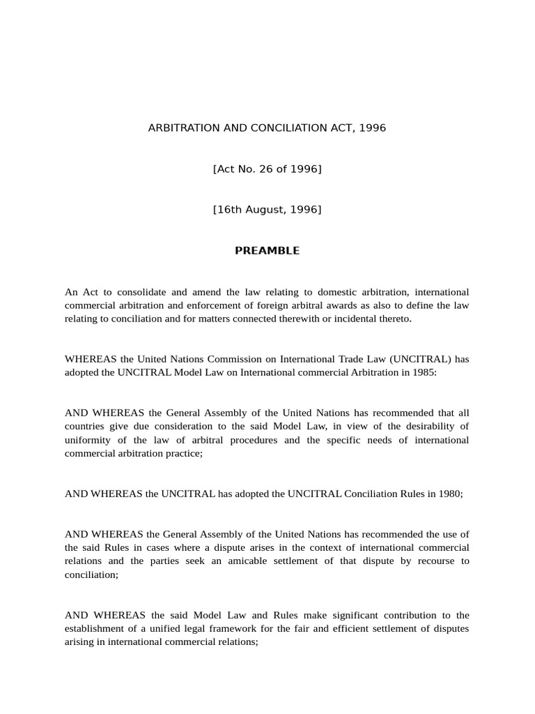 Arbitration and Conciliation Act 1996 | PDF | Arbitration | Justice