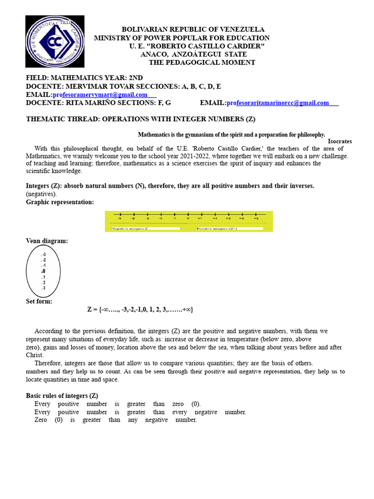 Integer Operations in Mathematics Education | PDF | Multiplication ...