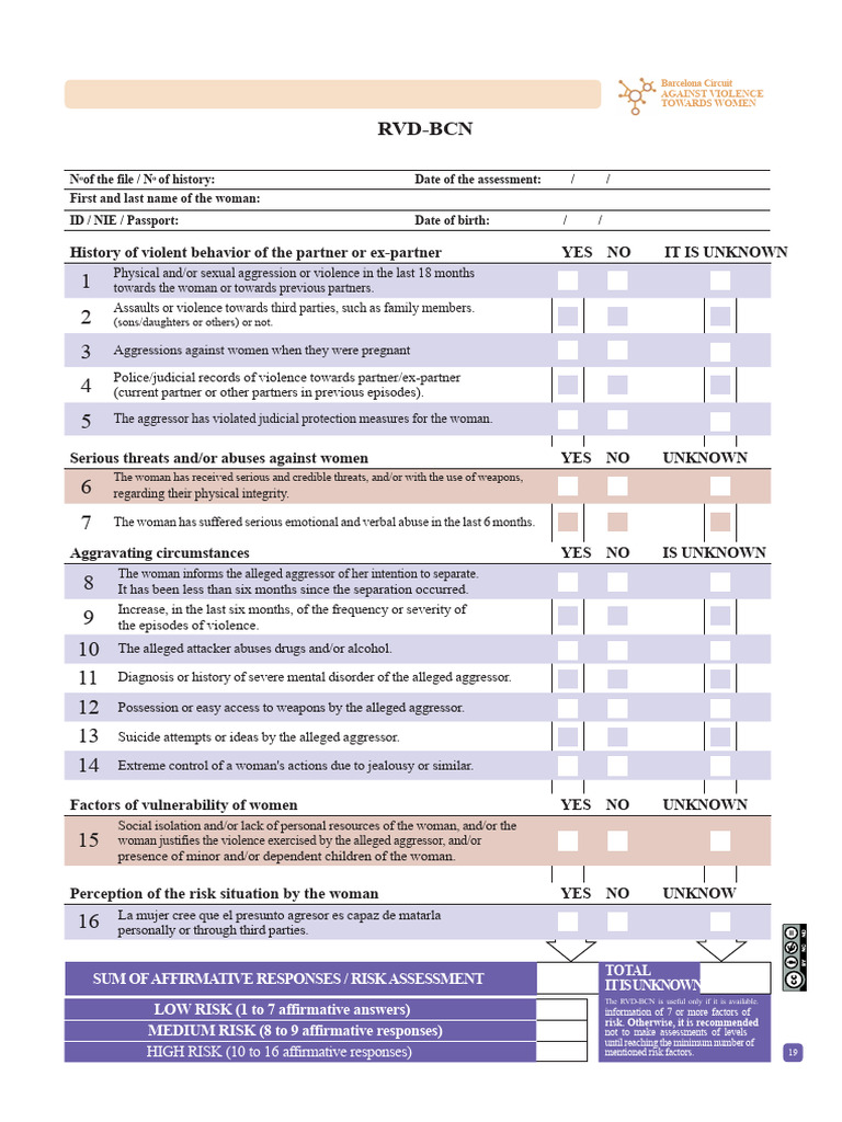 RVD-BCN (Protocol For The Risk of Violence Against Women) . | PDF ...