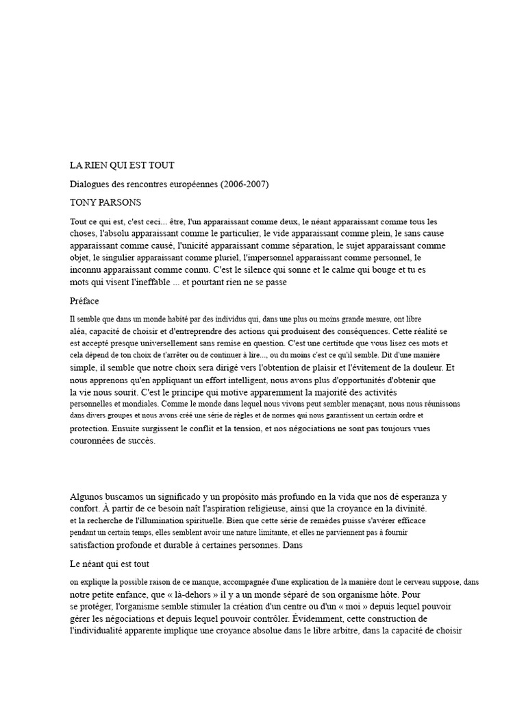 Le Rien Qui Est Tout de Tony Parsons | PDF | Rêve | Réalité