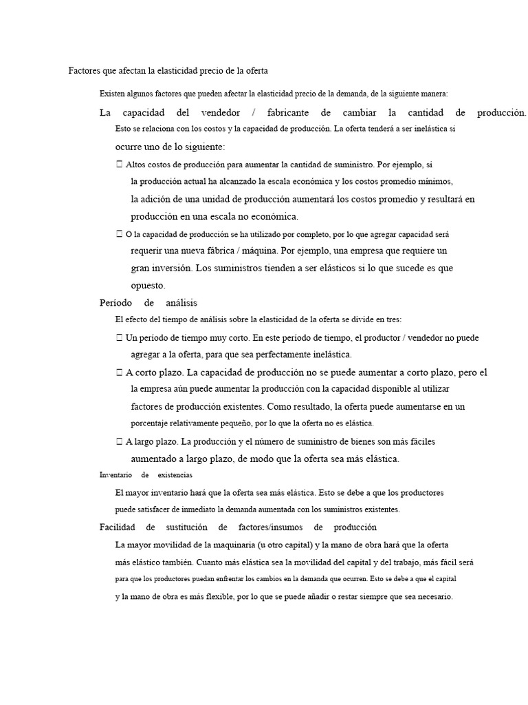 Factores Que Afectan La Elasticidad Precio de La Oferta | PDF | Oferta ...