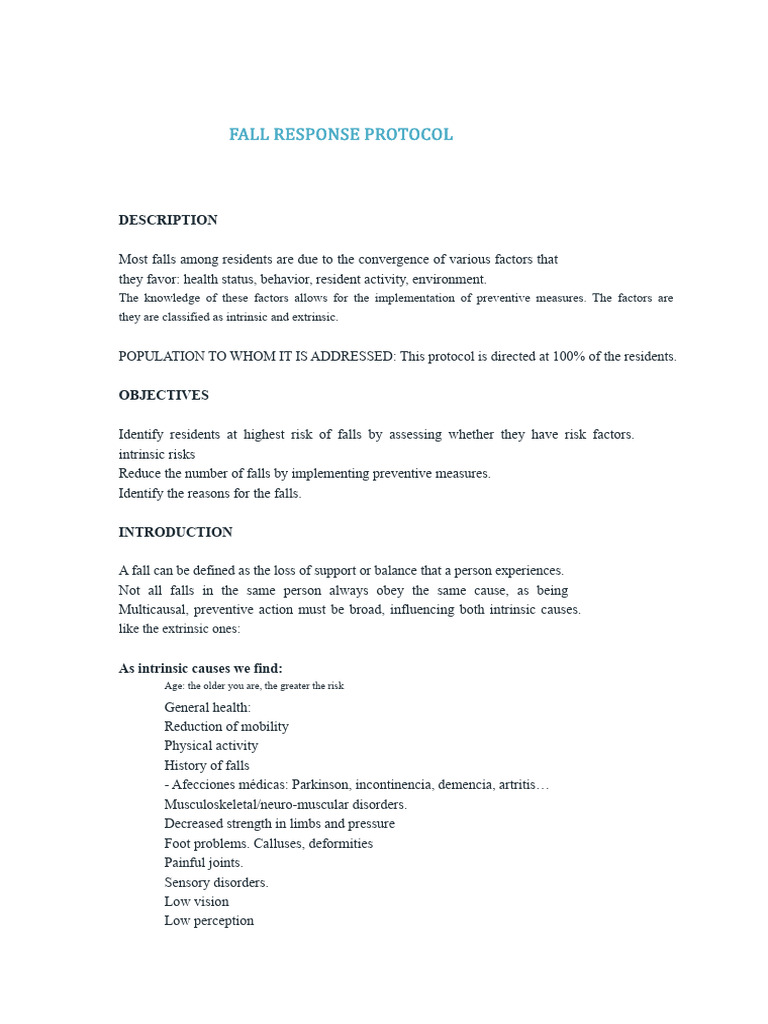 Fall Prevention and Response Protocol | PDF | Balance (Ability) | Risk