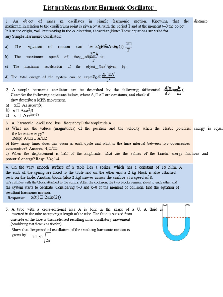 Harmonic Oscillator Problems and Solutions | PDF | Oscillation | Waves
