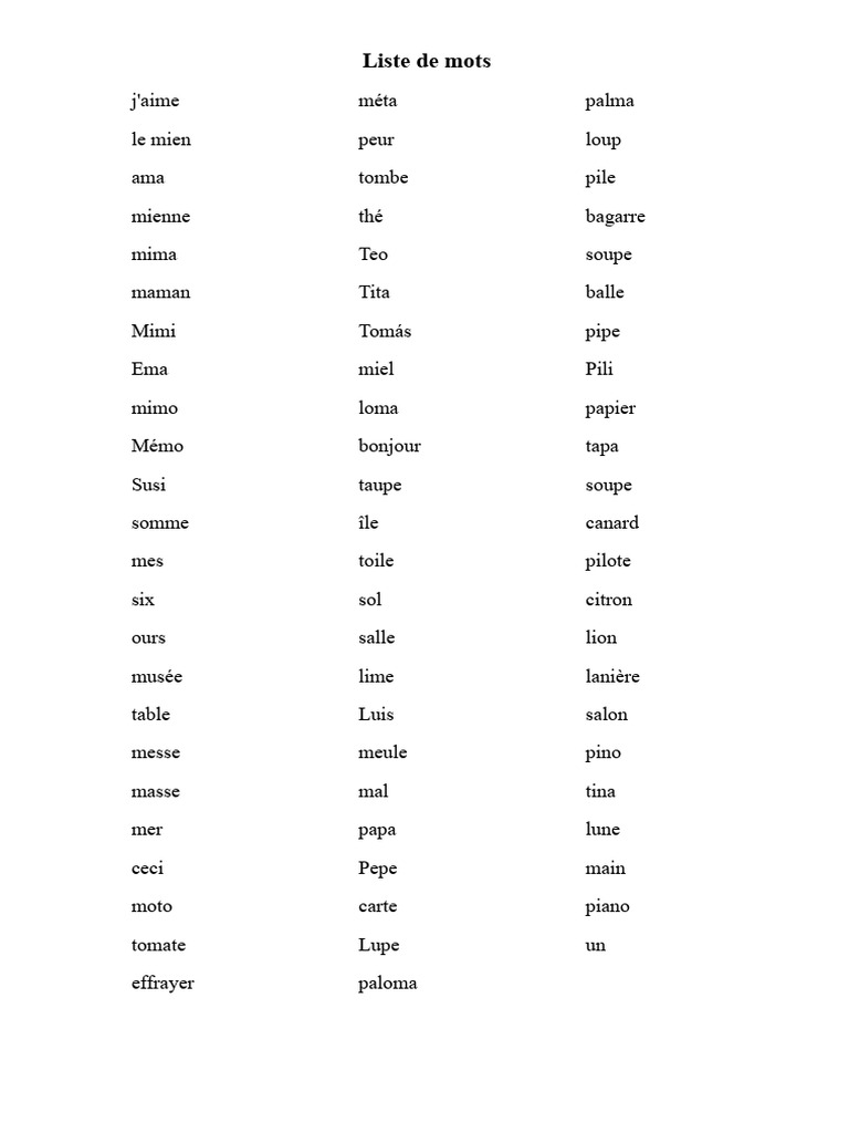 Liste de mots variés en français | PDF