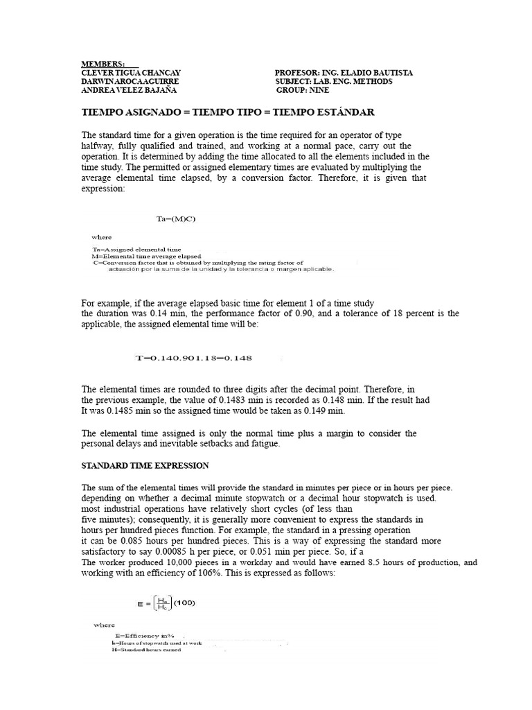 Standard Time and Performance Evaluation Methods | PDF | Temperature
