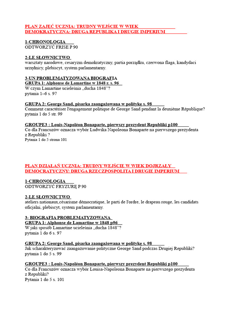 Karta Ucznia Ii Republika I Drugie Imperium | PDF