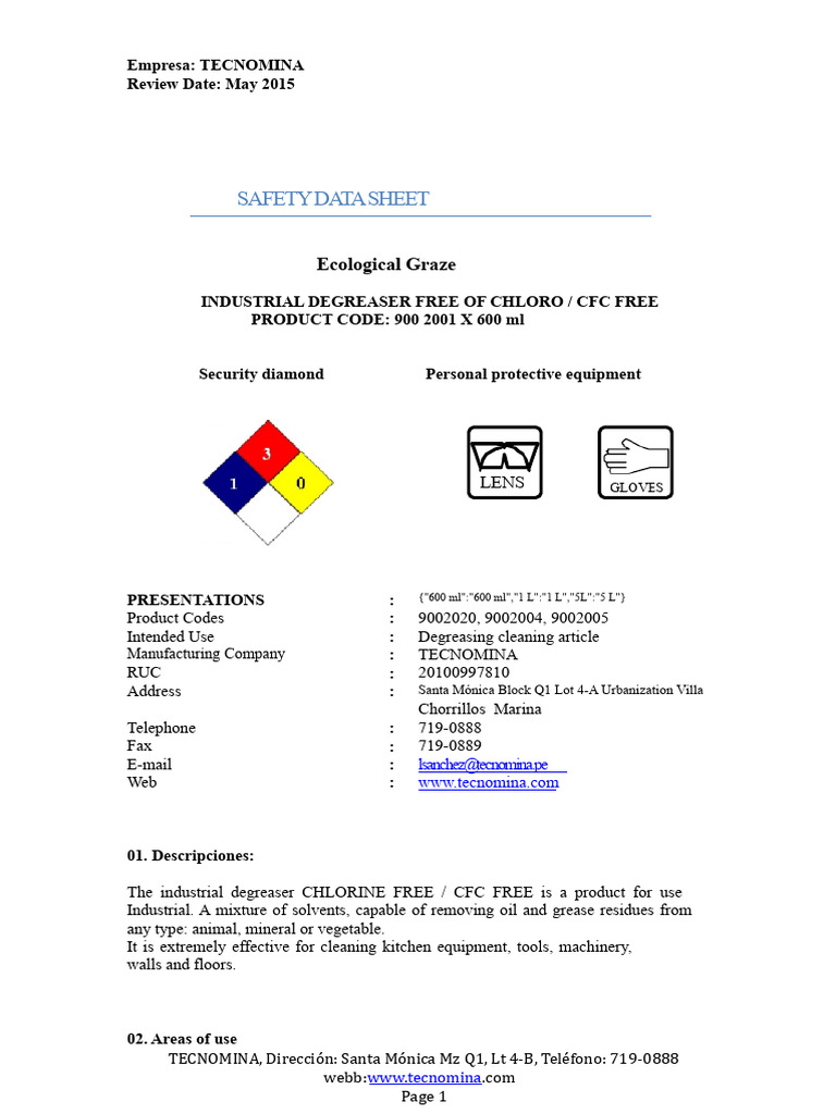 Ecological Industrial Degreaser SDS | PDF | Materials | Secondary ...