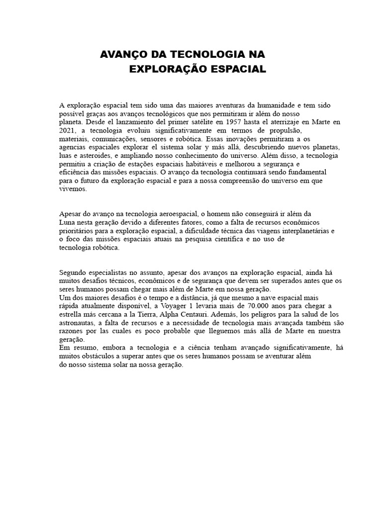 Desafios da Exploração Espacial Atual | PDF | Exploração espacial | Marte