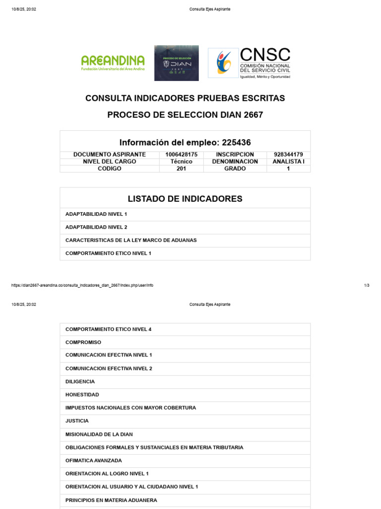 Indicadores Pruebas Escritas DIAN 2667 | PDF