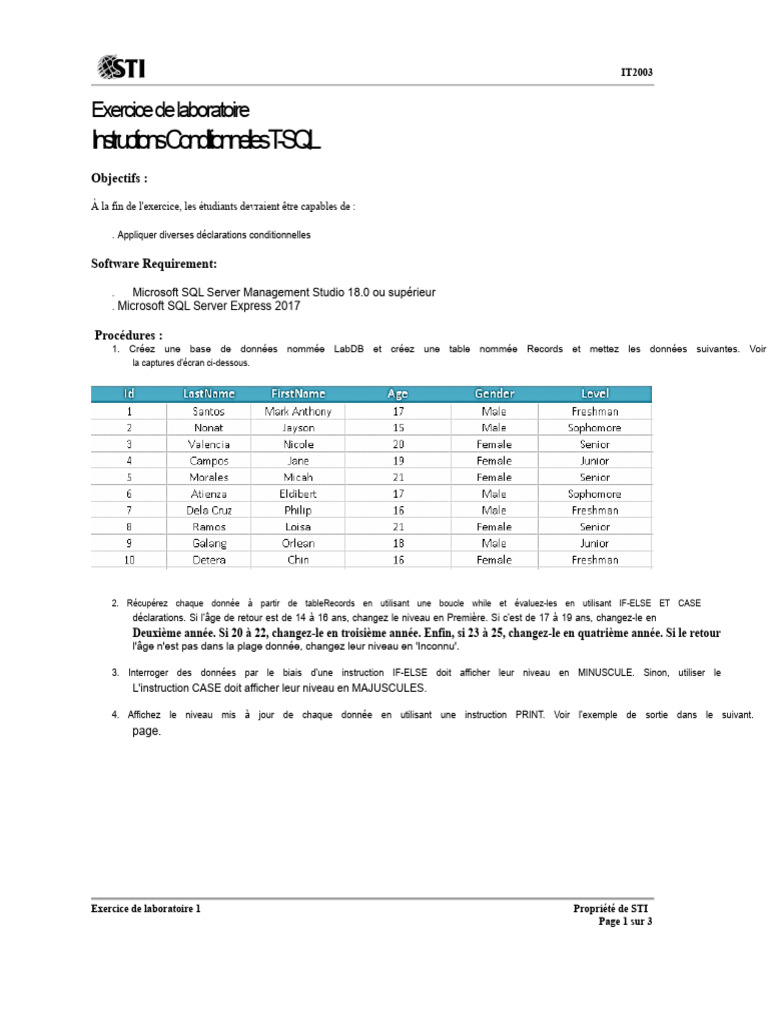 Exercice T-SQL : Conditions et Boucles | PDF | Microsoft SQL Server ...