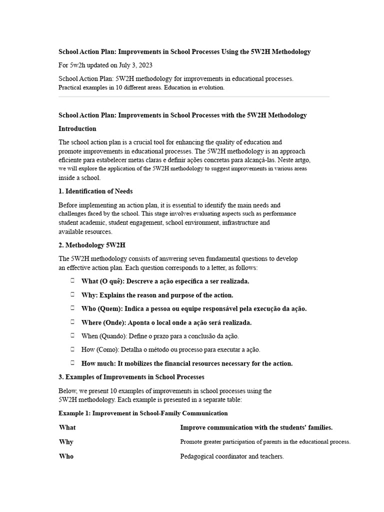 Example School Action Plan | PDF | Teachers | Pedagogy