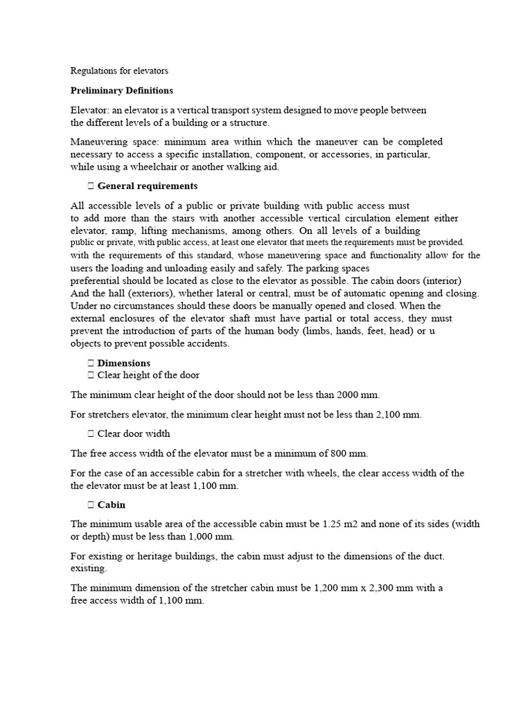 Elevator Regulations and Accessibility Standards | PDF | Elevator | Door