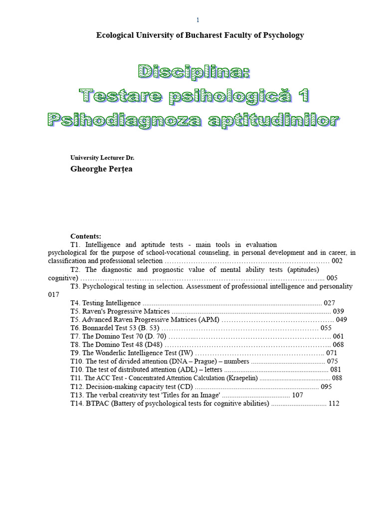 Intelligence and Aptitude Tests Overview | PDF | Intelligence ...