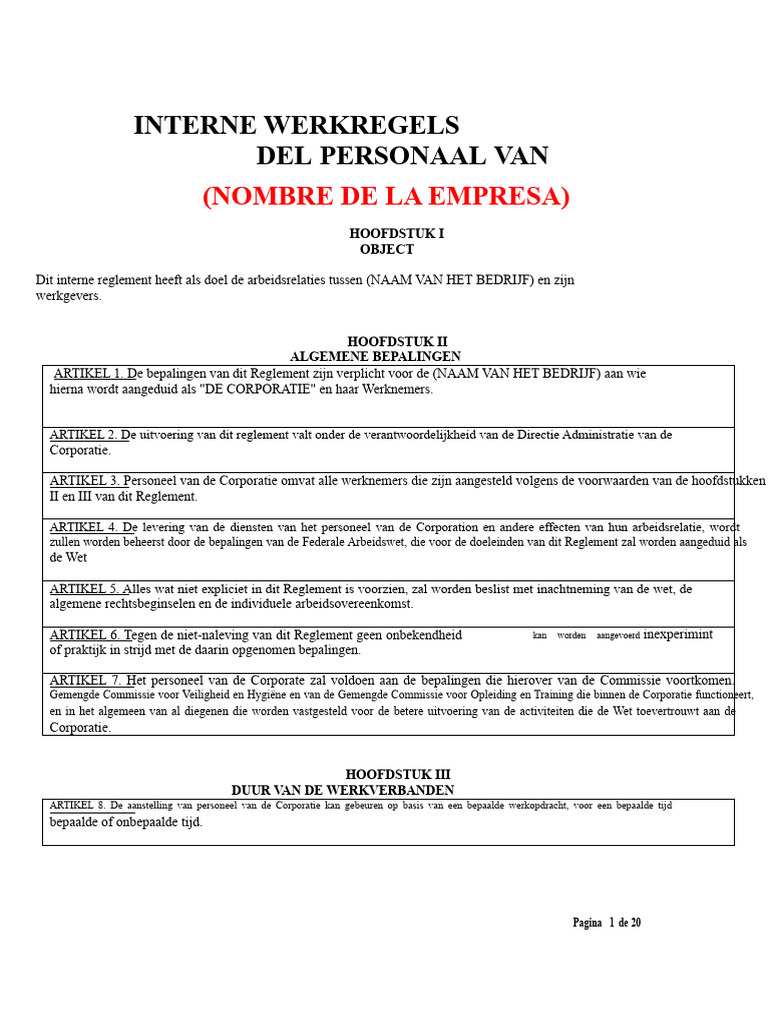 Format Reglement Intern Van Werk | PDF