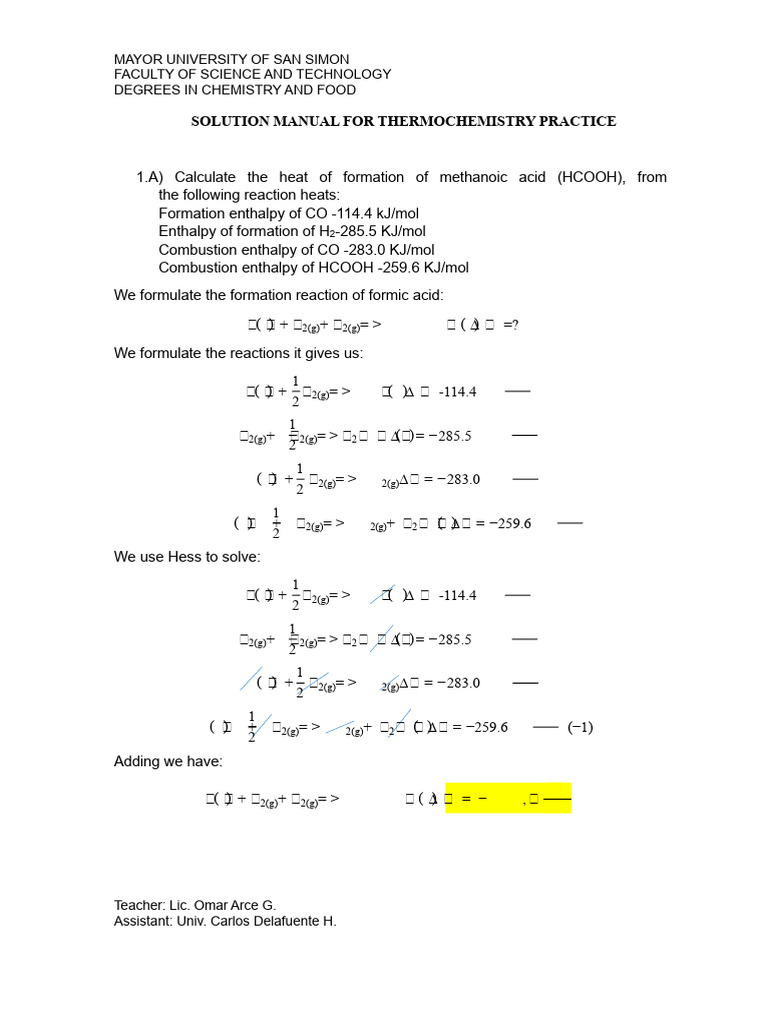 Thermochemistry Practice Solutions Guide | PDF | Branches Of ...