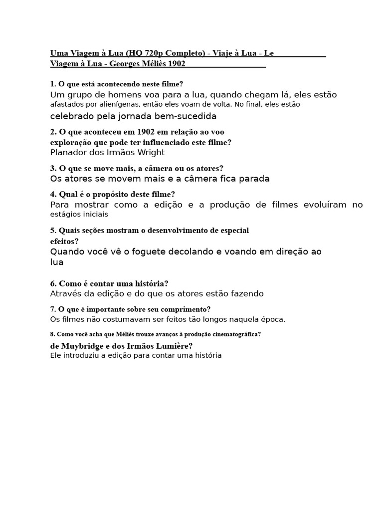 Viagem à Lua: Inovações de Méliès | PDF