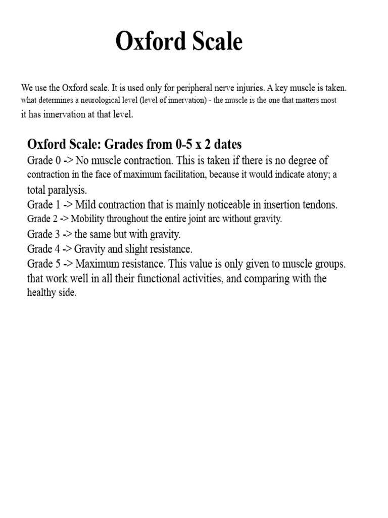 Oxford Scale for Muscle Innervation Grading | PDF