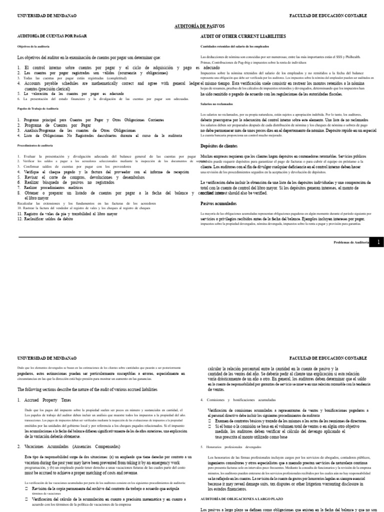 Auditoría de Pasivos y Cuentas por Pagar | PDF | Cuentas por pagar ...