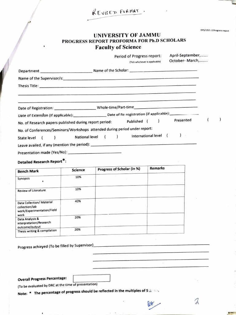 Ph.D. Progress Report Template | PDF | Thesis | Doctor Of Philosophy