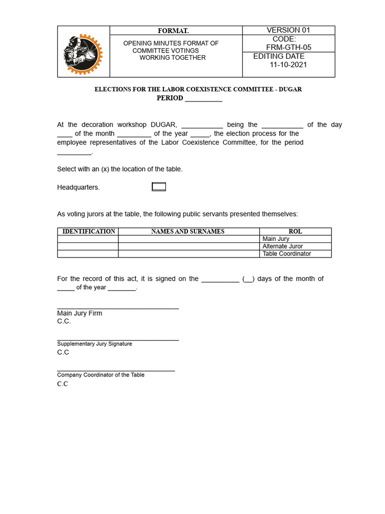 Format For Opening Act of Voting For The Labor Coexistence Committee | PDF