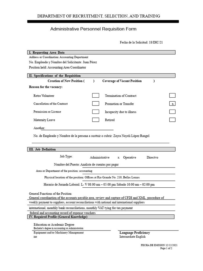 Administrative Personnel Requisition Form | PDF | Business