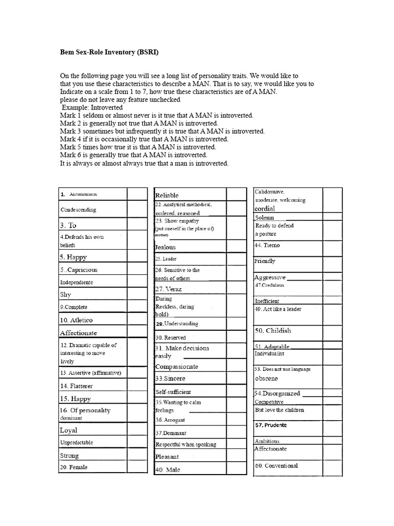Assessing Male Personality Traits | PDF