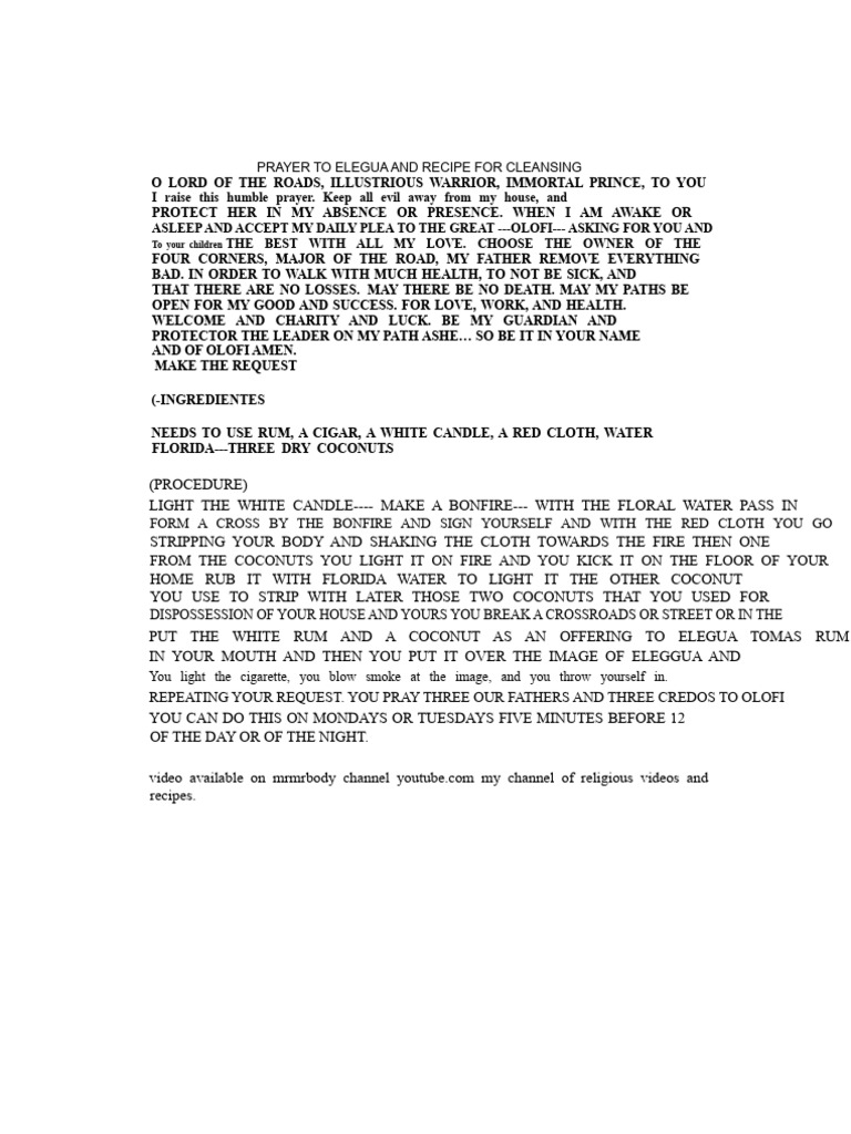 Elegua Prayer and Cleansing Ritual Guide | PDF
