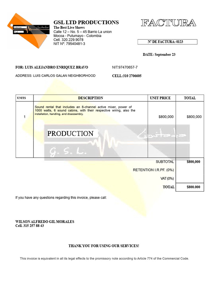 GSL LTD Productions Invoice Details | PDF