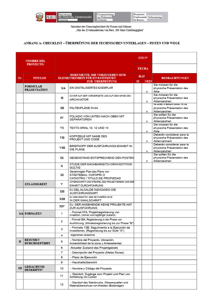 Checklist Technisches Dokument | PDF