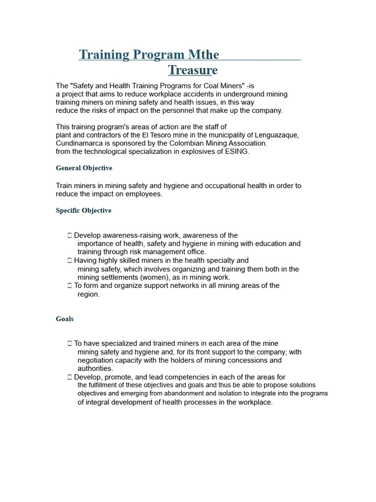Coal Miners Safety Training Program | PDF