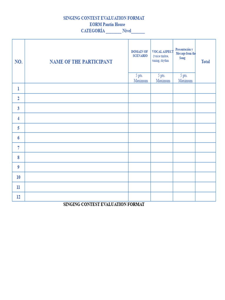 Singing Contest Evaluation Format | PDF | Vocal Music | Musicology
