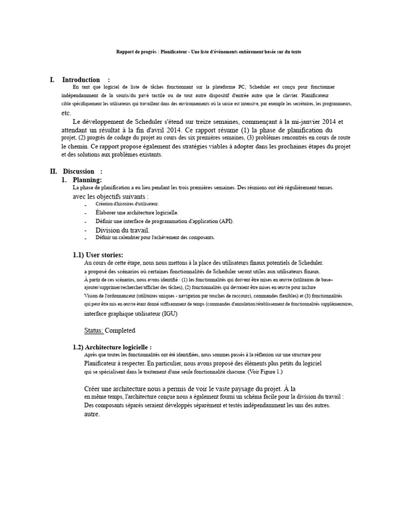 Rapport de progrès sur Scheduler 2014 | PDF | Planification | Interface ...