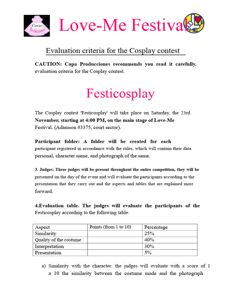 Cosplay Contest Criteria at Love-Me Festival | PDF | Cosplay