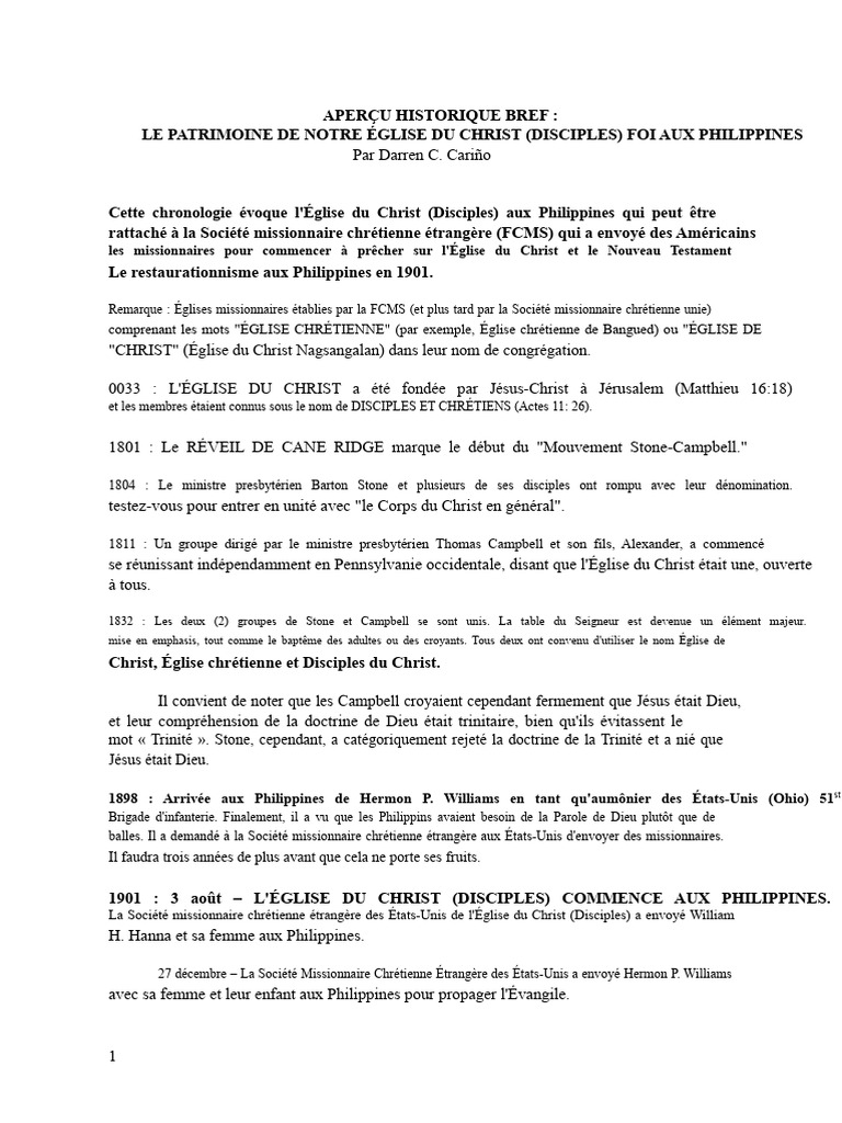 Histoire de l'Église du Christ aux Philippines | PDF | Églises du ...