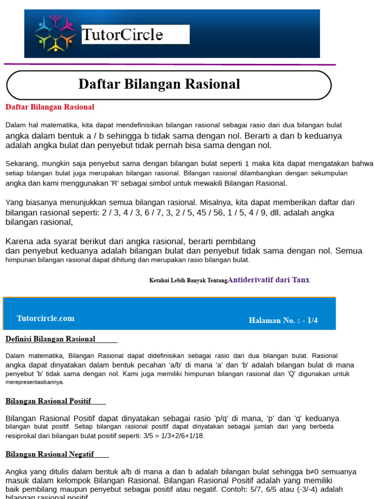 Definisi dan Contoh Bilangan Rasional | PDF
